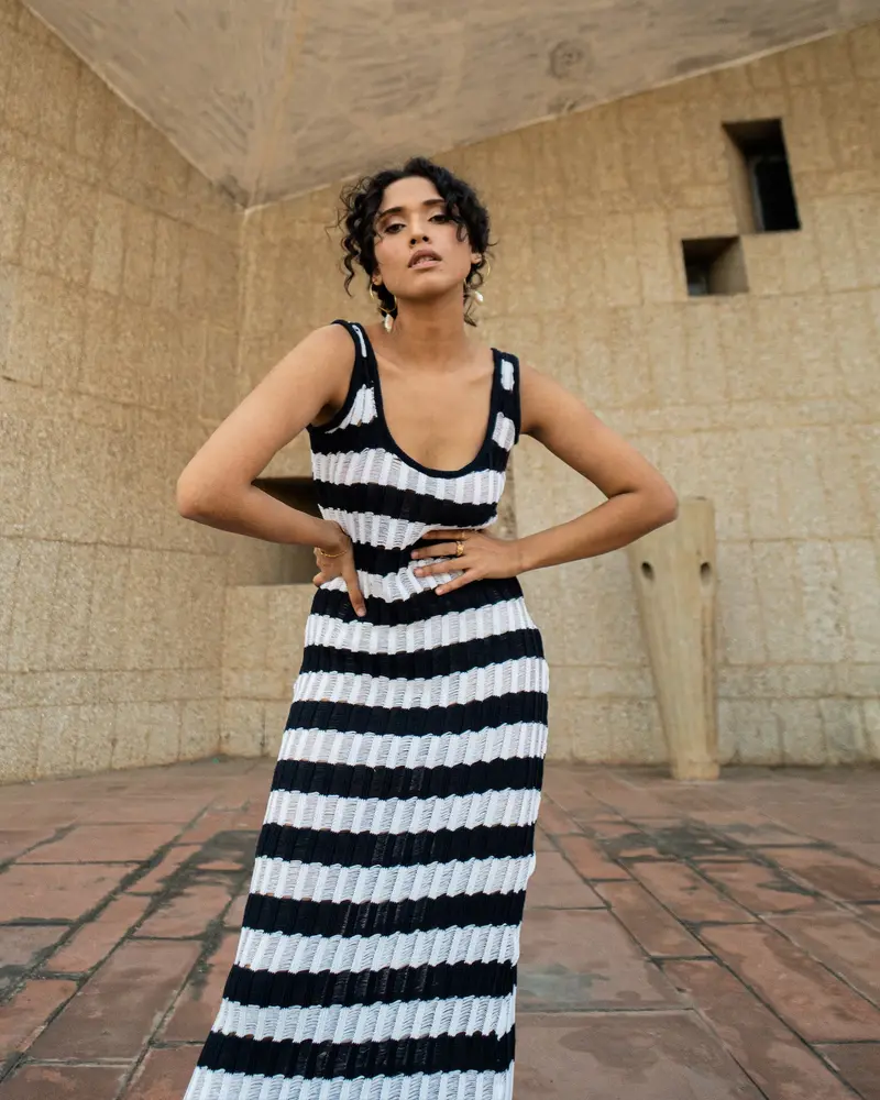 Blue & White Stripe Midi Dress