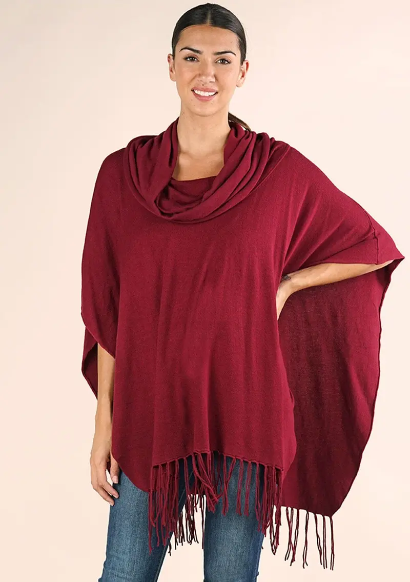 Boho Fringed Poncho Sweater