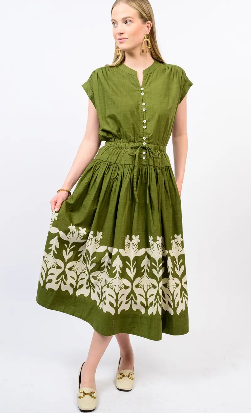 Border Maxi Dress in Olive