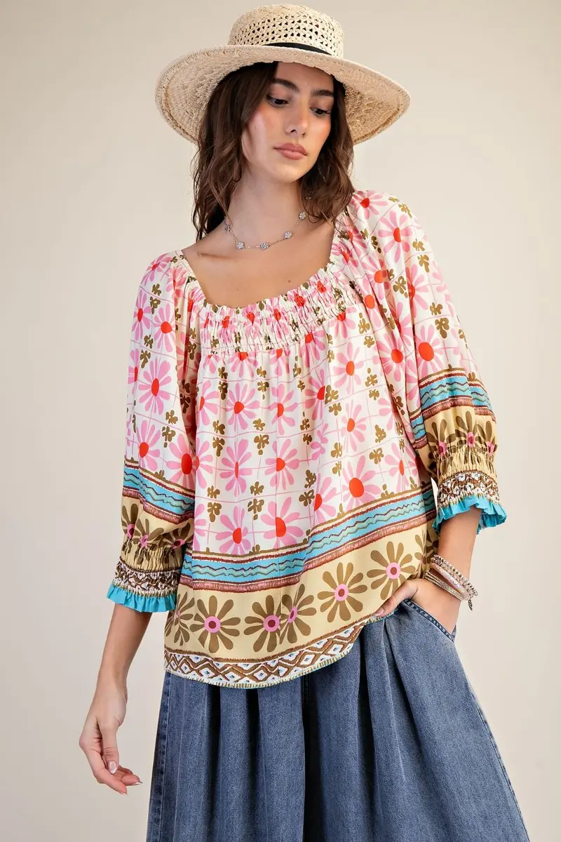 Border Printed Challis Top PREORDER
