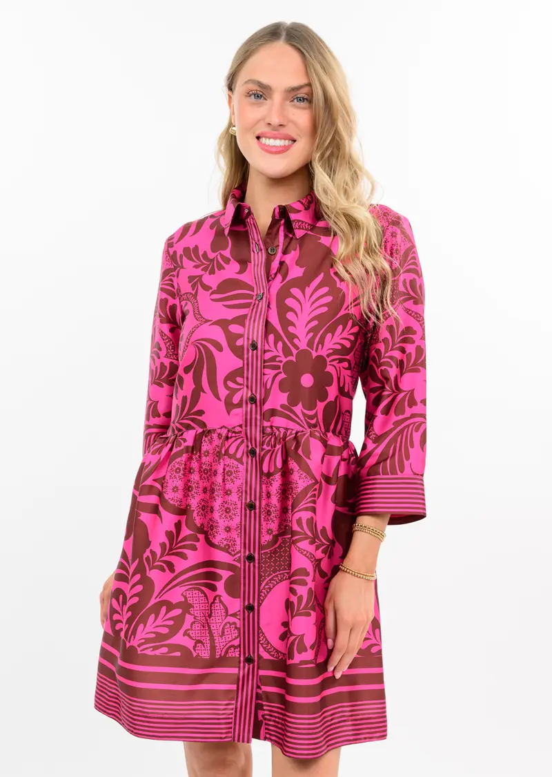 Border Stripe Dress in Magenta