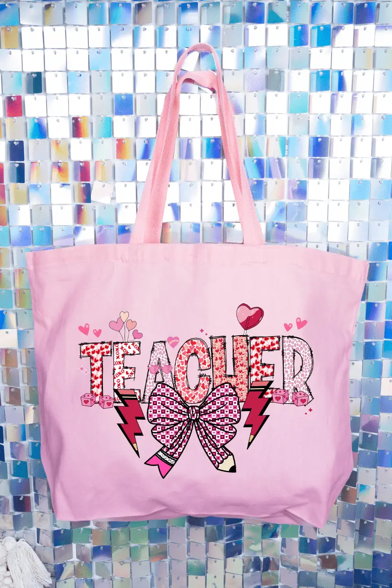 Bow Teacher Doodle Canvas Jumbo Tote