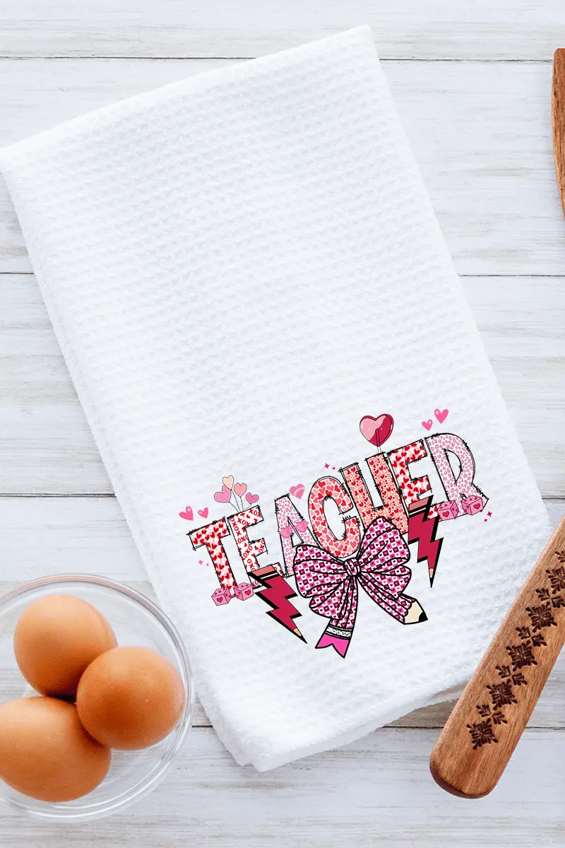 Bow Teacher Doodle Waffle Kitchen Towel