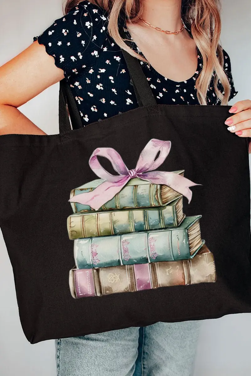 Bows And Books Canvas Jumbo Tote