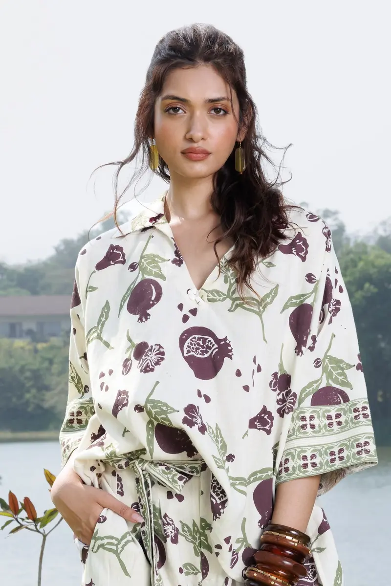 Boxy Oversized Top with Embroidered Collar & Sleeves