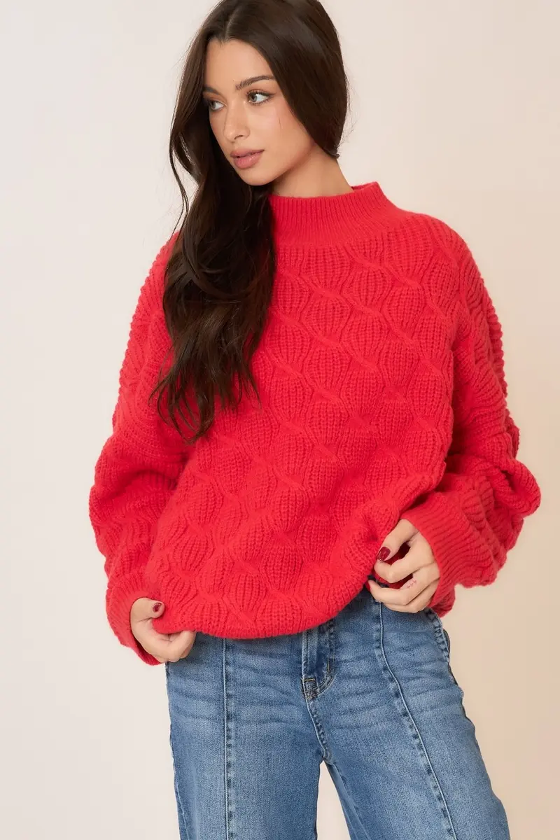 Braid Cable Knit Mock Neck Sweater - FINAL SALE