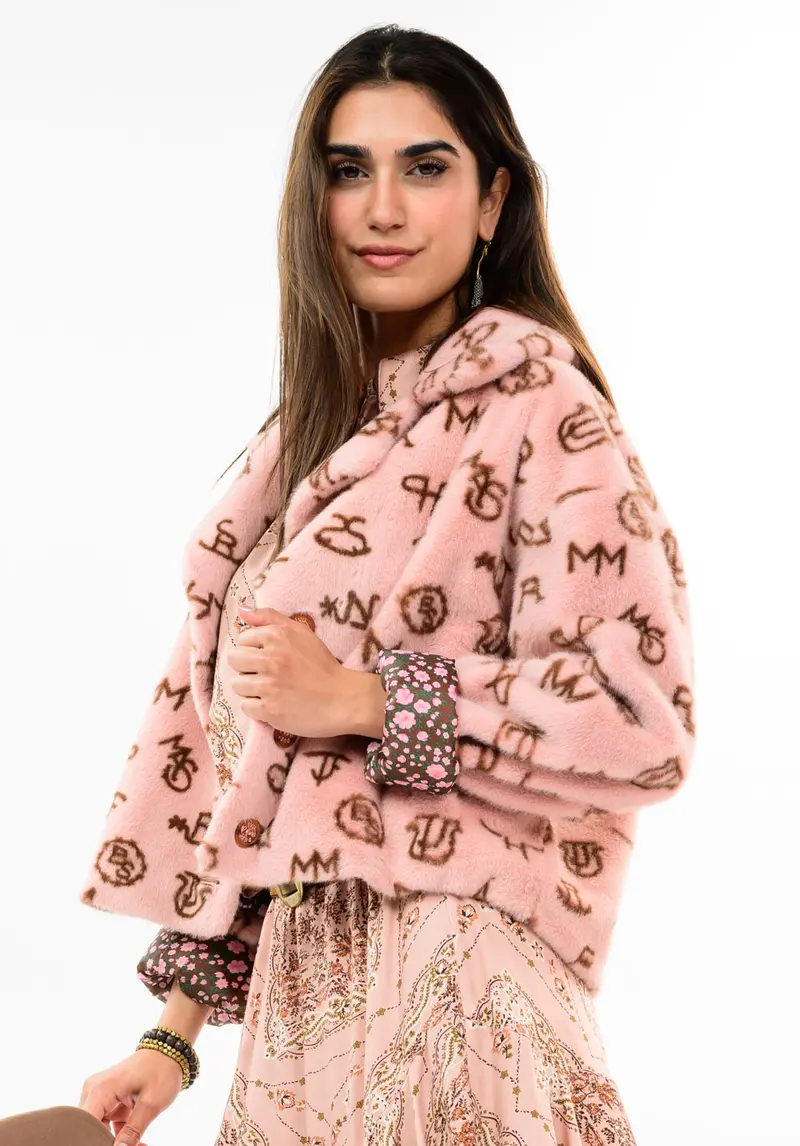 Branded Fur Jacket in Blush