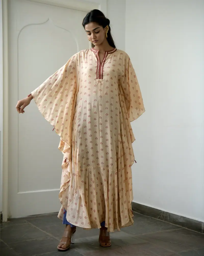 Brown Silk Printed Kaftan