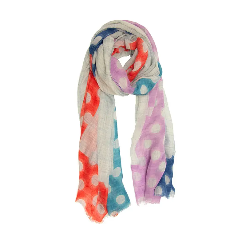 Brushed Big Polka Dot Long Scarf - Blue