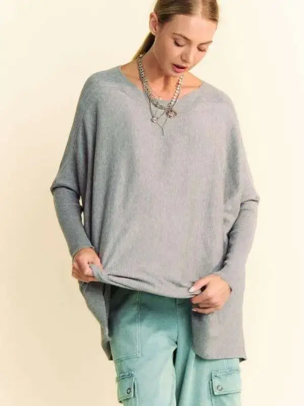 Brushed Knit Dolman Sleeve Tunic Sweater