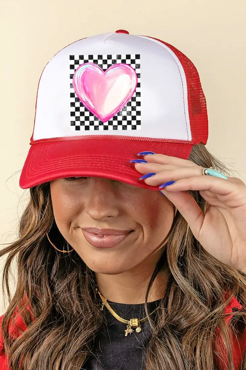Bubble Heart Retro Foam Mesh Back Trucker Cap
