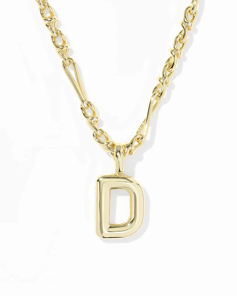Bubble Letter D Gold Short Pendant Necklace