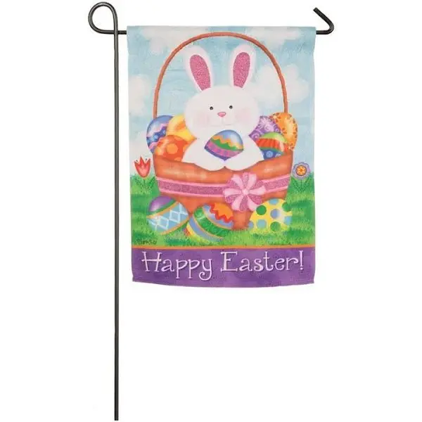Bunny Basket Garden Suede Flag by Evergreen