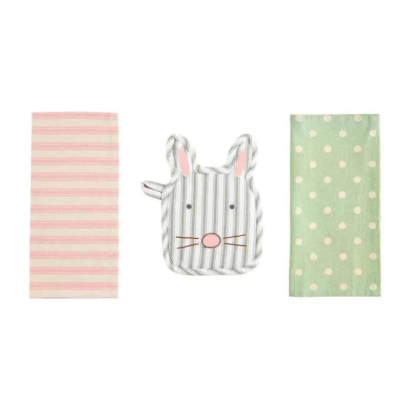 Bunny Face Pot Holder Easter Towel Set by Mudpie