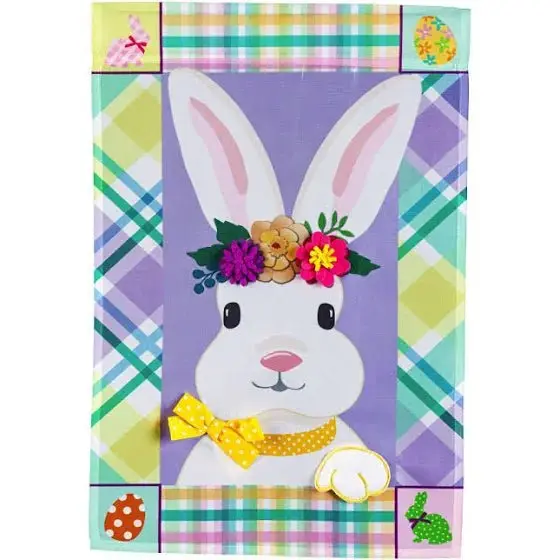 Bunny Patterned Border Appliqué Easter Garden Flag