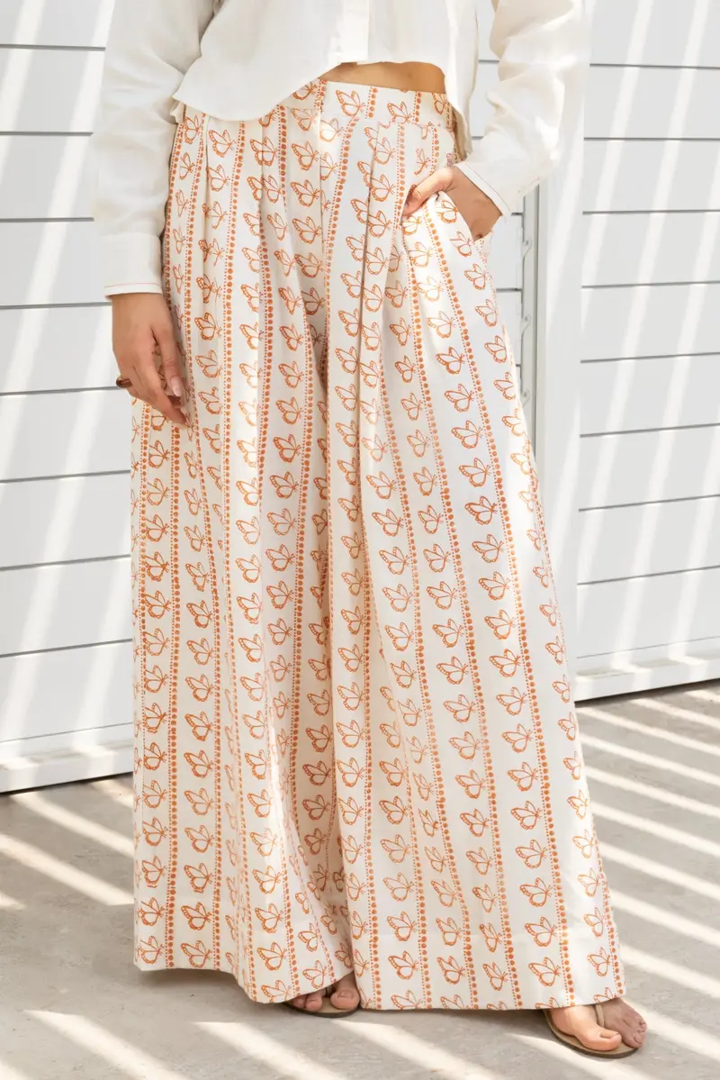 Butterfly Printed Wide-Leg Pants