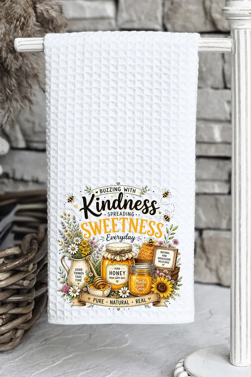 Buzzing With Kindness Waffle Kitchen Towel