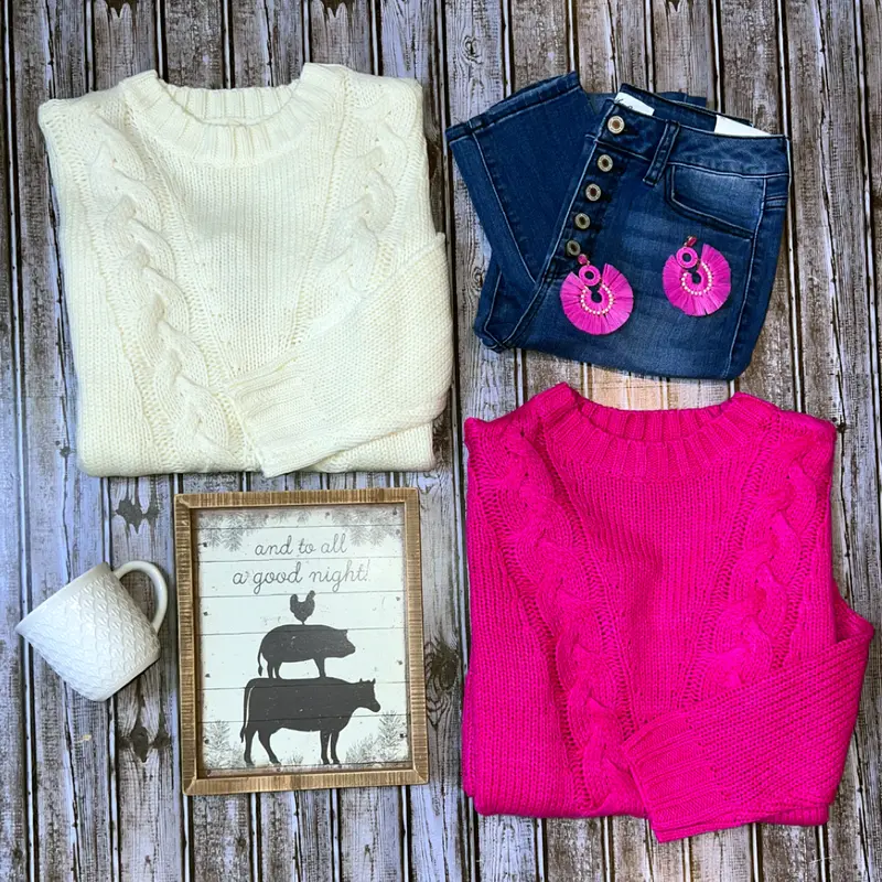 Cable Knit Long Sleeve Pullover Sweater