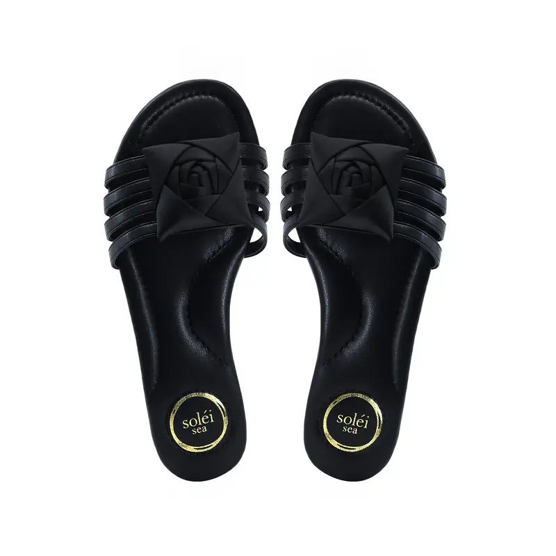 Camille Black Rose Slide Sandal