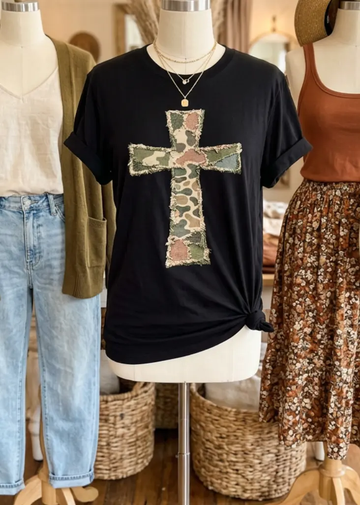 Camo Cross Faux Patch Tee