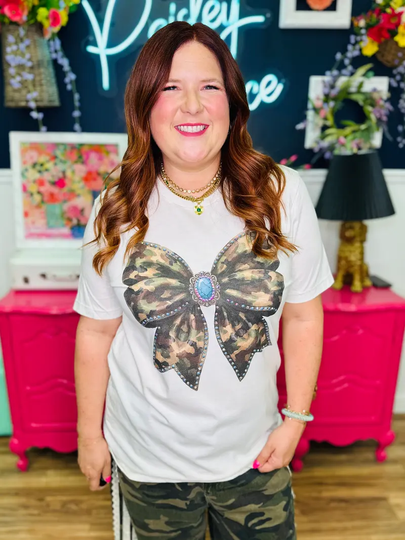 Camo Turq Bow Boujee Tee