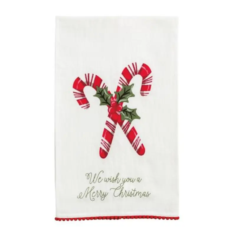 Candy Cane Pom Trim Towel by Mudpie