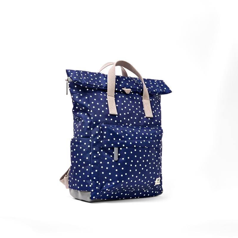 Canfield Roll Top Backpack in Navy Polka Dot