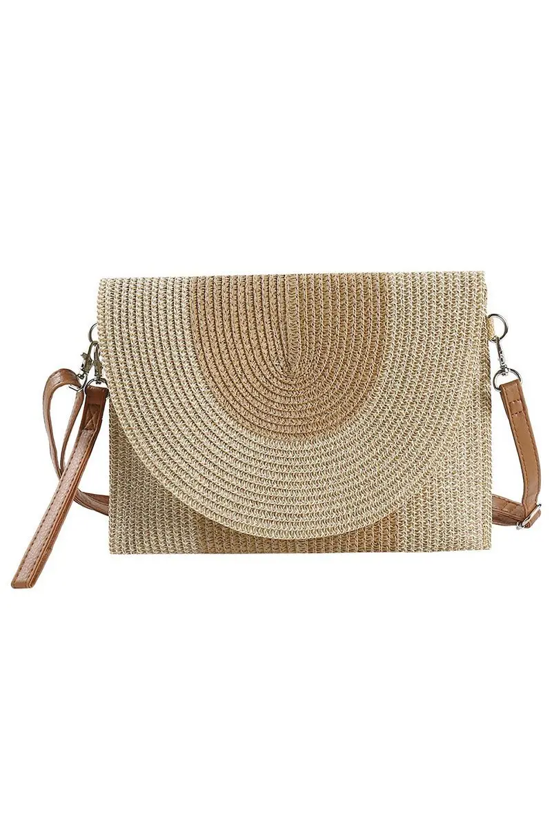 Capri Taupe Straw Envelope Crossbody Clutch