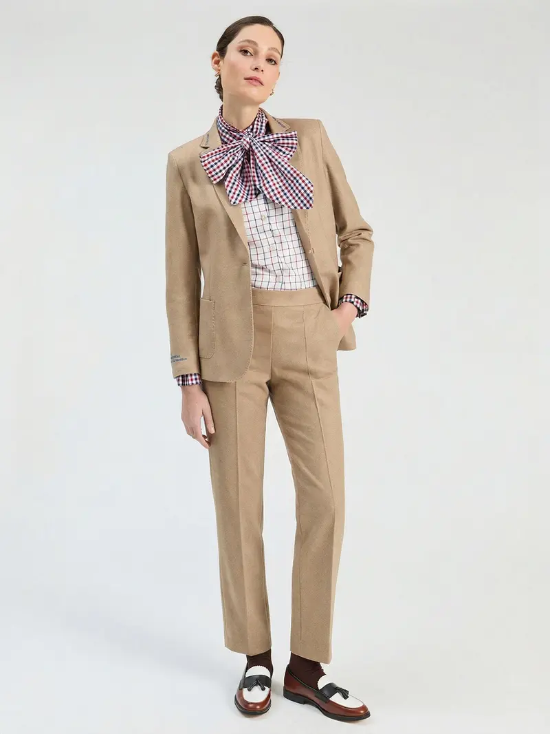 Carole Beige Herringbone Trousers