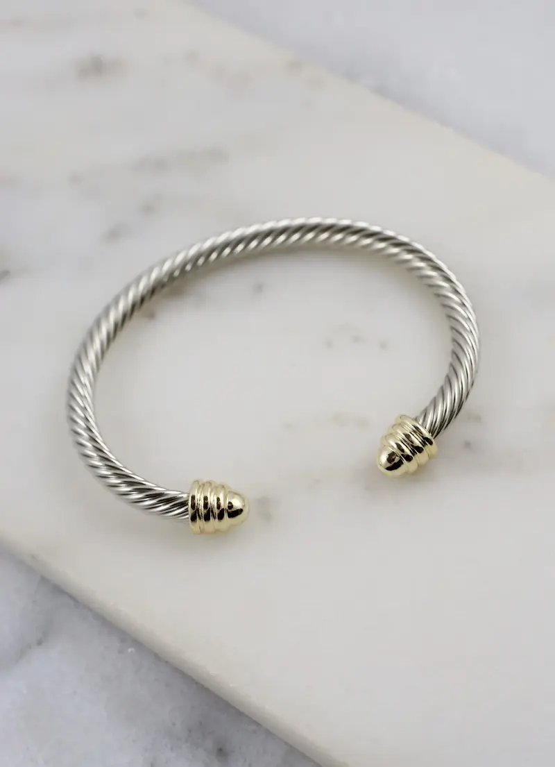 Carrell Two Tone Cable Cuff Bracelet Silver