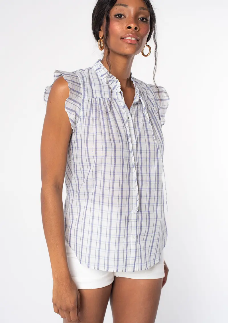 Carrie Plaid Flutter Sleeve Top
