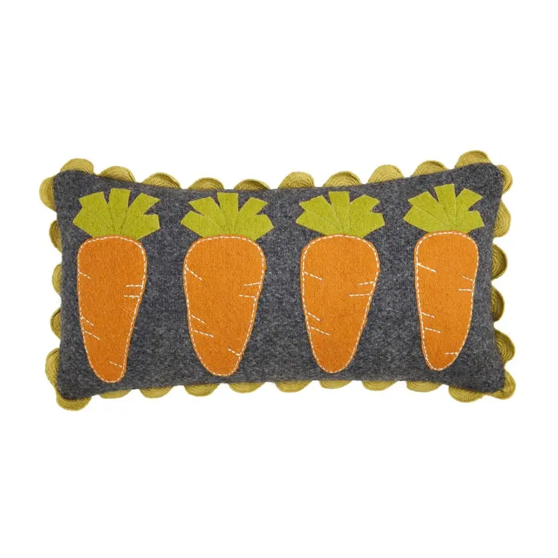 Carrot Mini Felted Wool Pillow by MudPie