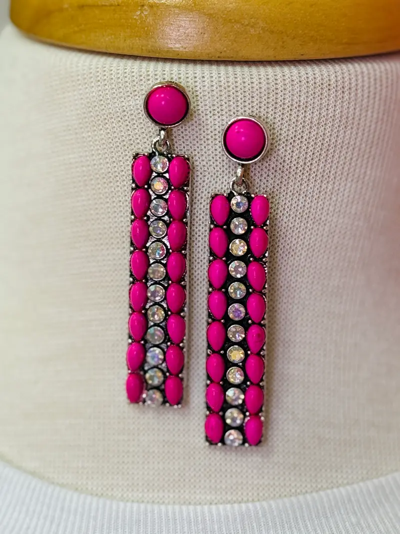 Cassidy Western Bar Drop Earrings - Fuchsia