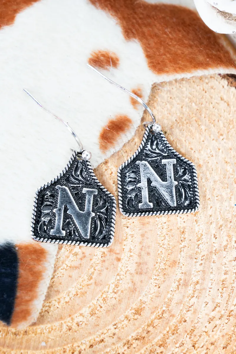 Cattle Tag 'N' Silvertone Earrings