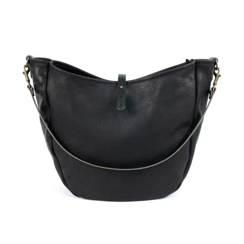 CELESTE LEATHER HOBO BAG - LARGE - BLACK | BLACK STRAPS