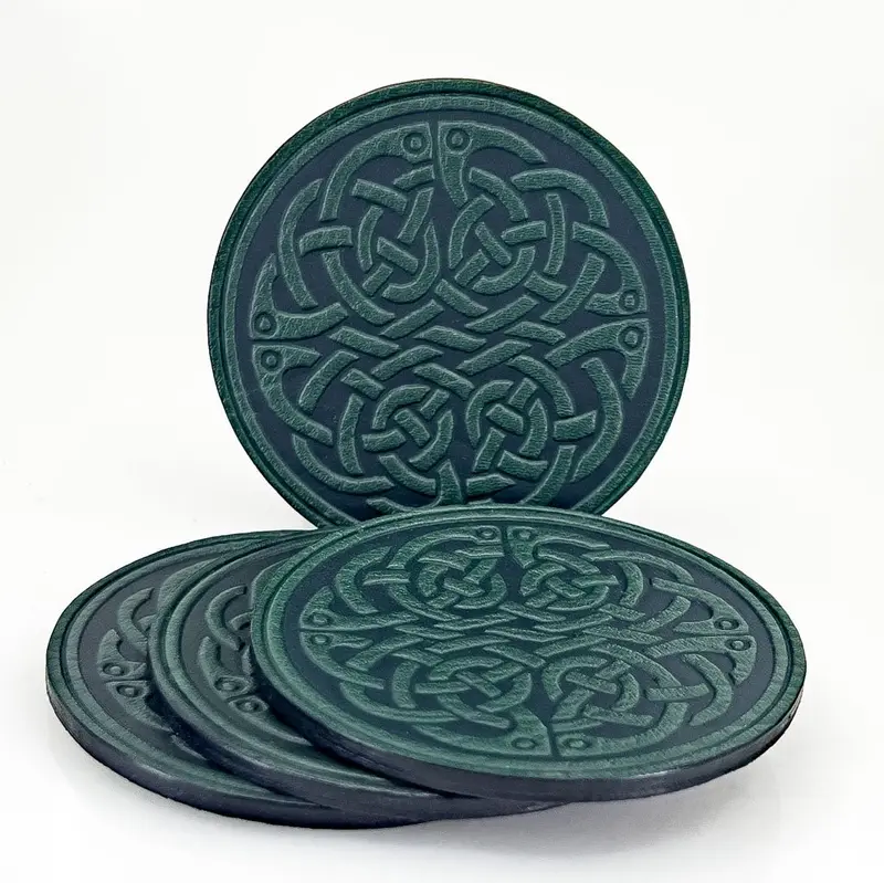 Celtic Fish Knot Leather Coaster Set