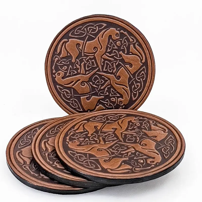 Celtic Horses Leather Coaster Set