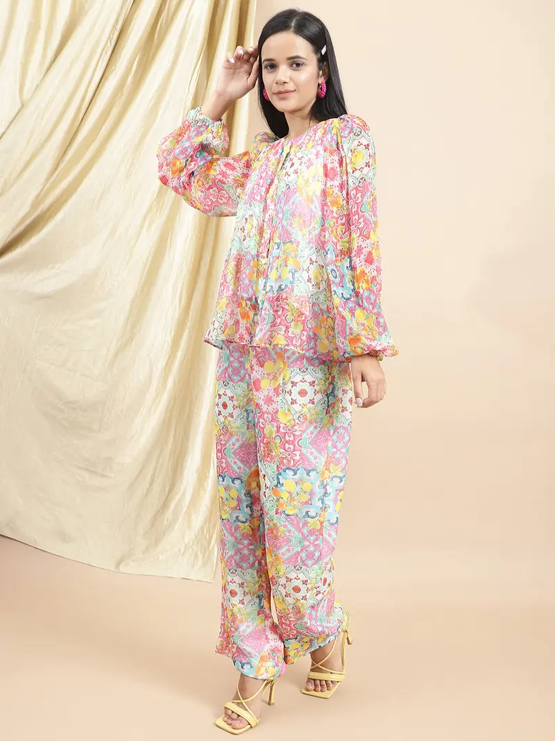 Certified Bemberg Chiffon Yellow Chiffon Coord Set