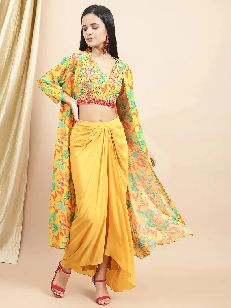 Certified Bemberg Crepe Yellow Drape Skirt