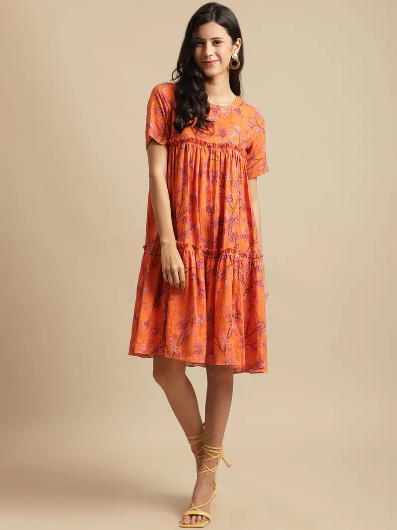 Certified Hemp Orange A Line Dress