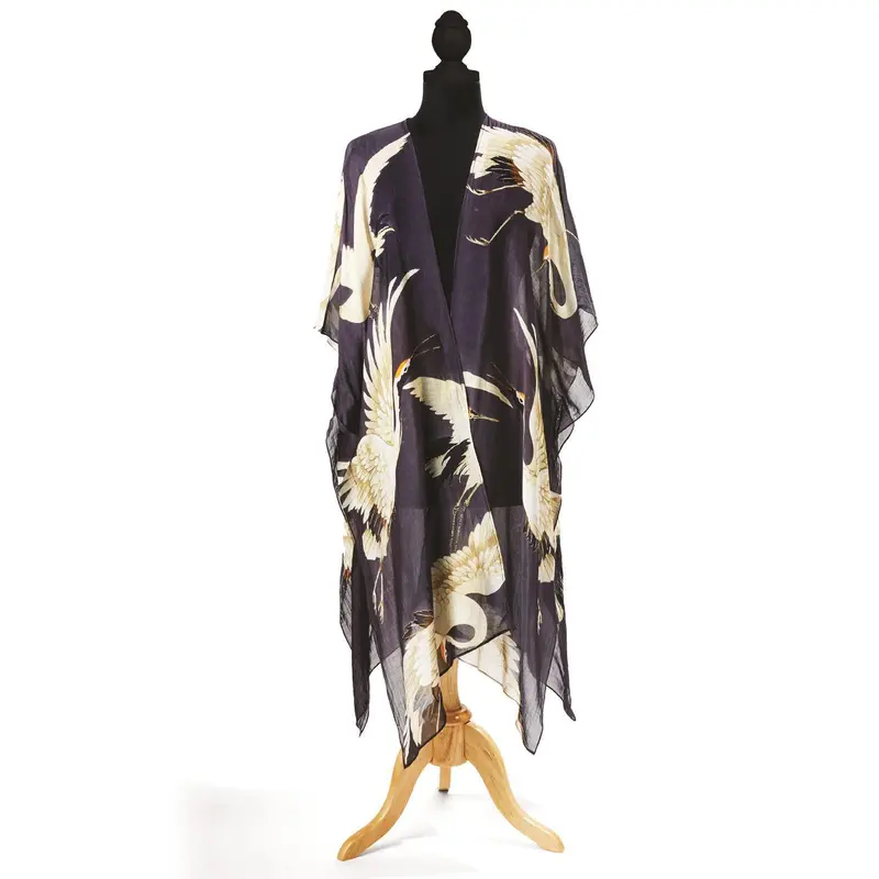 Charcoal Heron Long Kimono