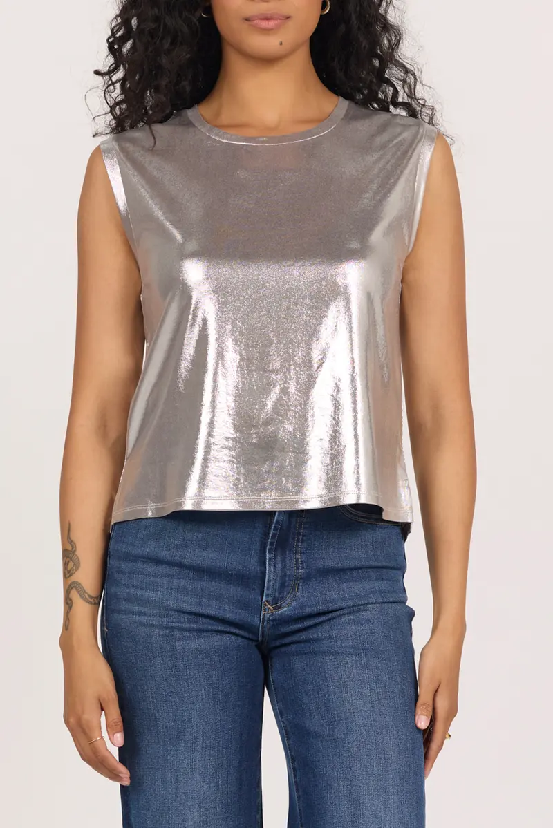 Charli Lurex Muscle Tee in Silver