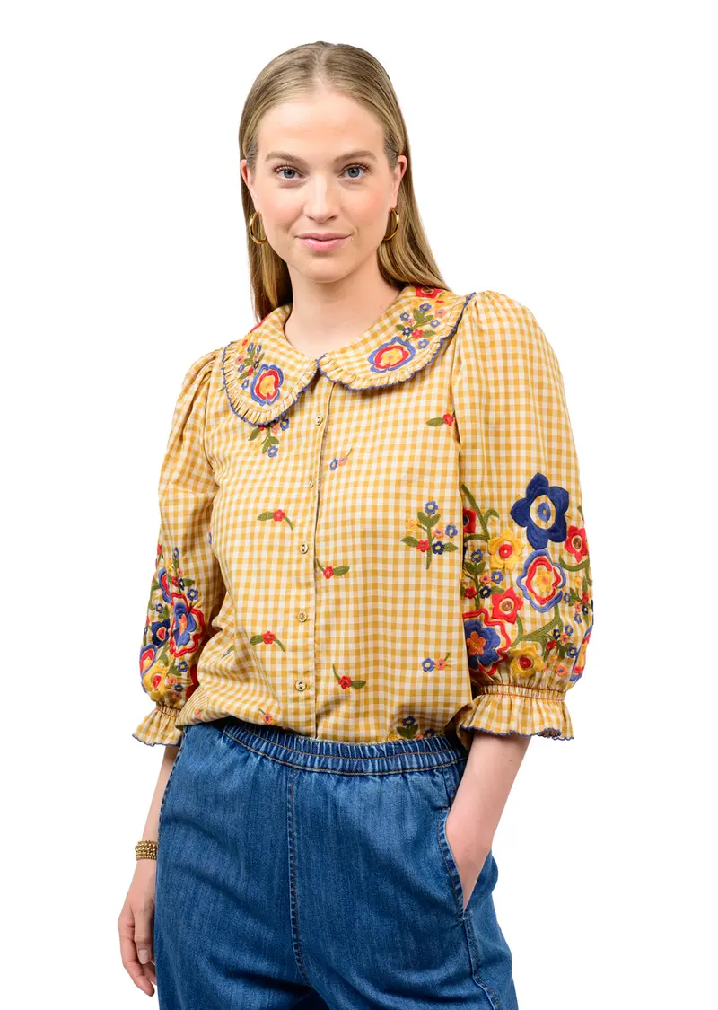 Check Garden Top in Gold