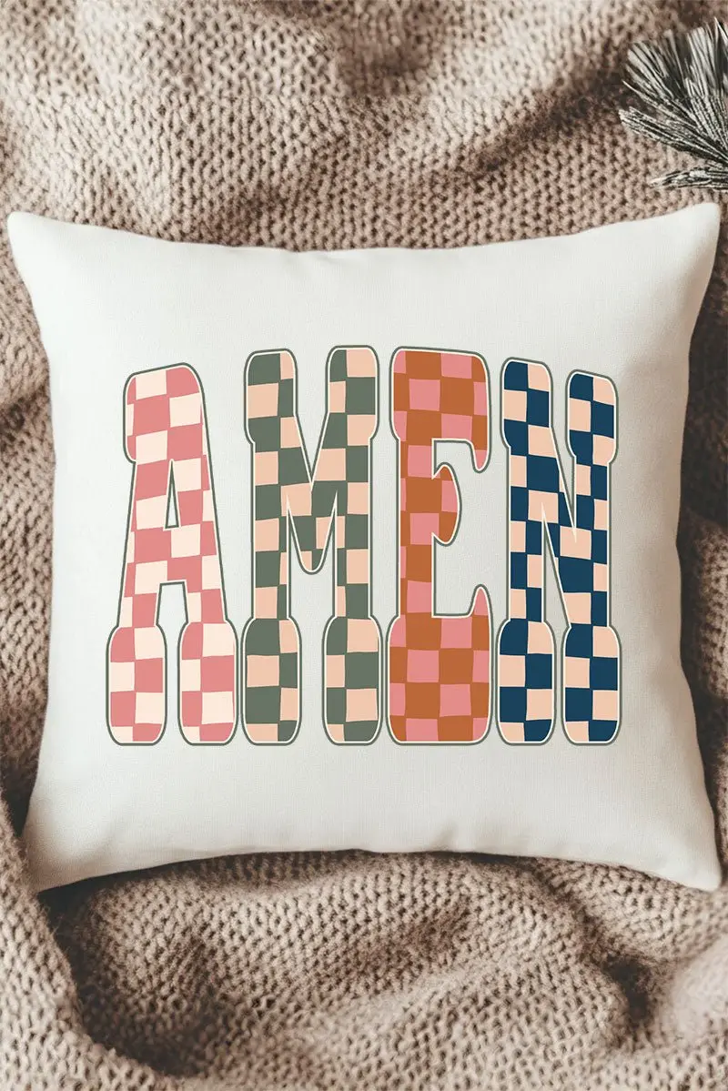 Checkered Amen Decorative Pillow Cover