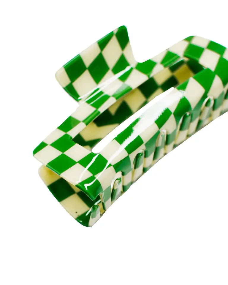 Checkered Hair Claw Clip - Green