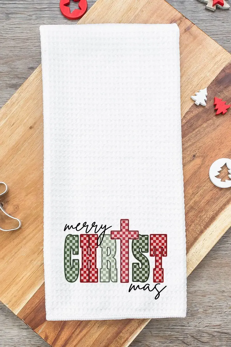 Checkered Merry CHRISTmas Waffle Kitchen Towel