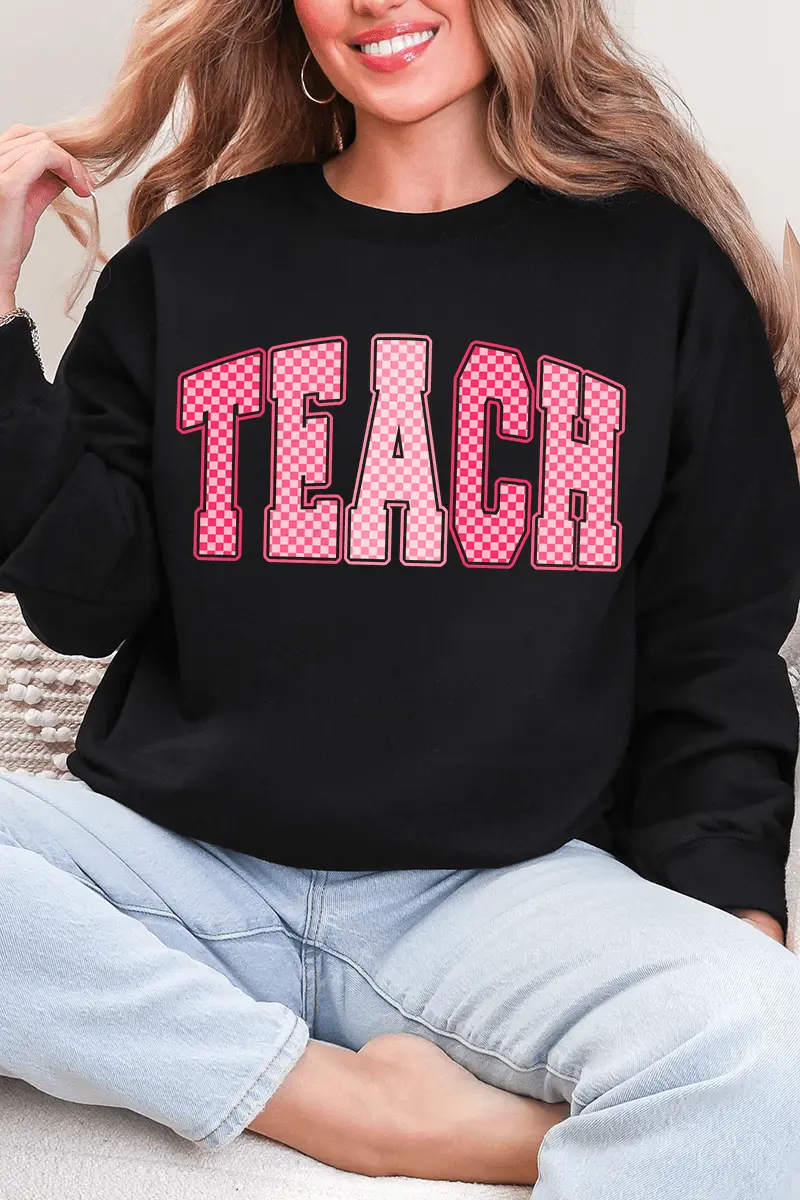 Checkered Teach Heavy Blend Crew Sweatshirt