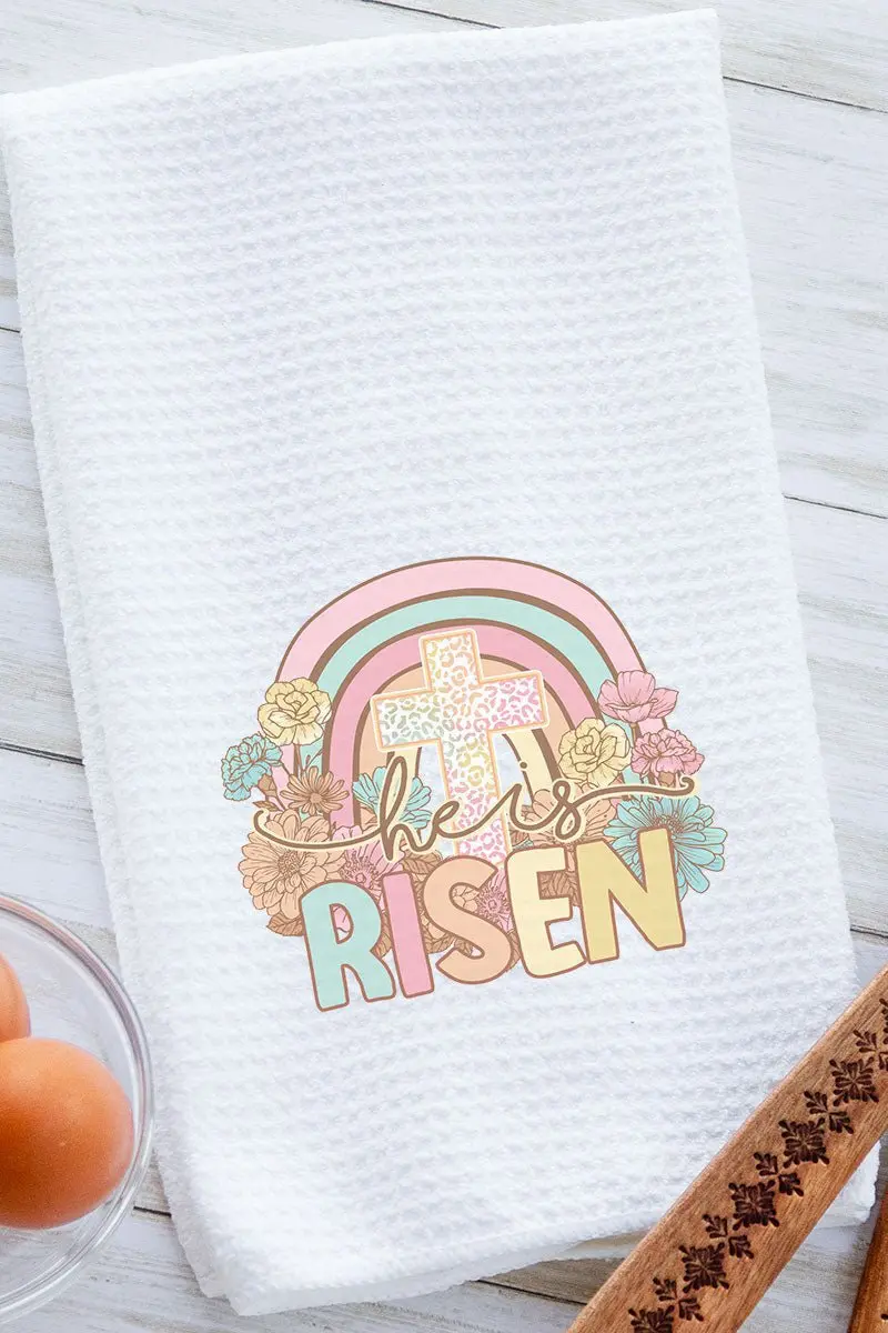 Cheetah Cross He Is Risen Waffle Kitchen Towel
