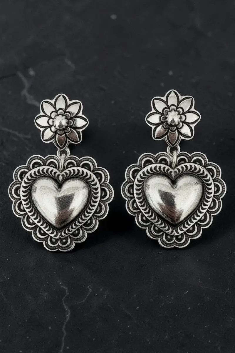 Cheyenne Heart Silvertone Earrings