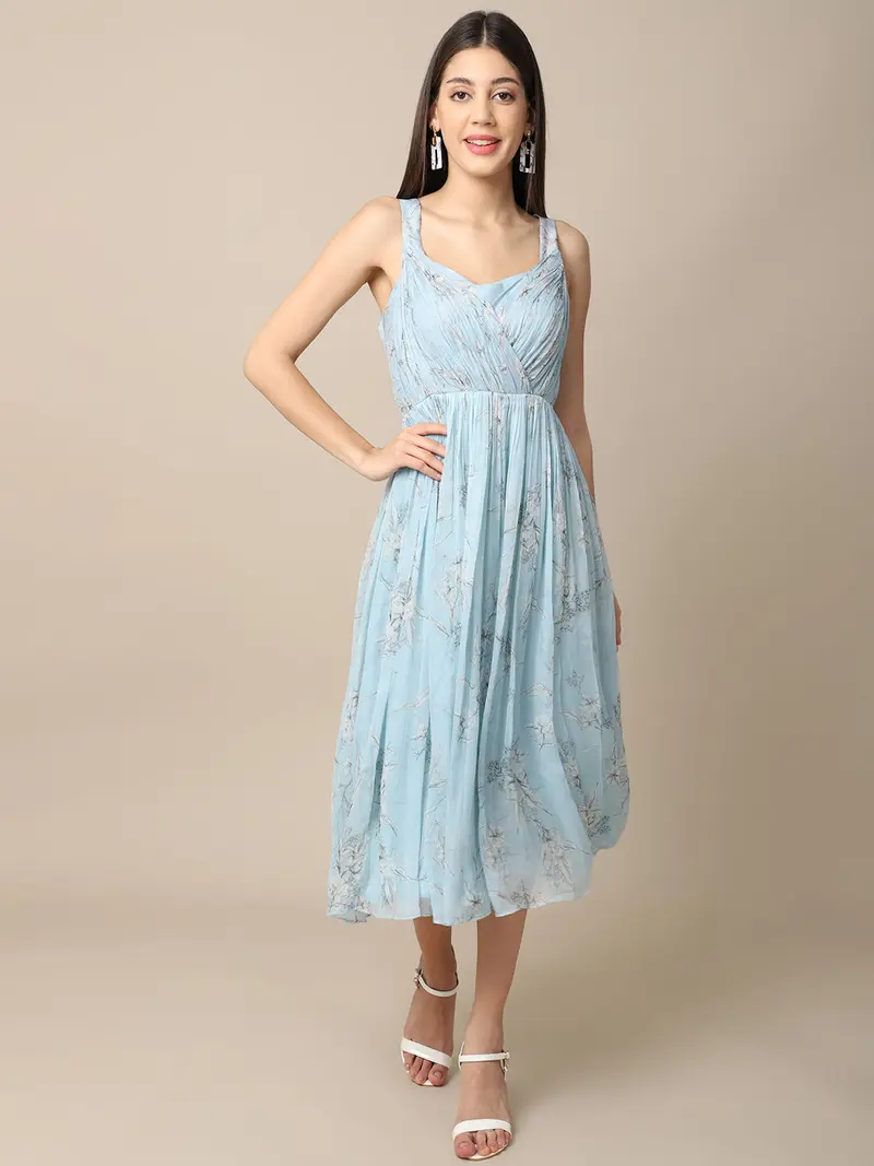 Chiffon Blue Chiffon Drape Dress